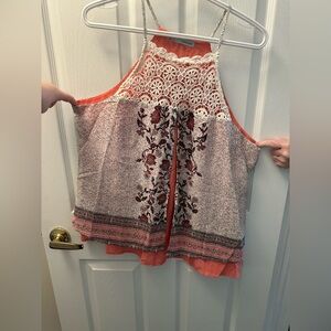 Maurices Coral and Cream Lace Halter Top